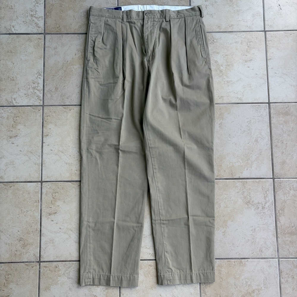 Polo Ralph Lauren Pants Mens 36x32 Khaki Andrew Double Pleated High Rise Chino - Picture 2 of 10